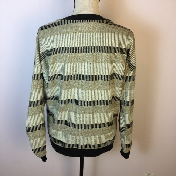 BCBGENERATION Sweater Sz M Woman Gold Silver Metallic Striped Long Ruched Sleeve - Picture 3 of 13